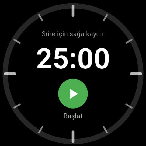 Pomodoro uygulaması — Wear OS ekranı